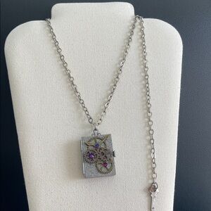 Fantasy Pendant/necklace modern artwork time machine box, 11” length. Metal